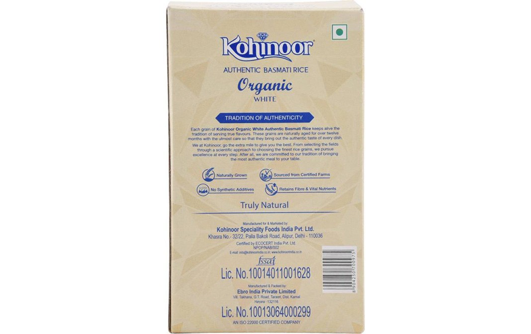 Kohinoor Authentic Basmati Rice Organic White   Pack  1 kilogram